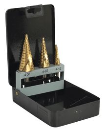 Set di 3 punte a gradino rivestite in titanio con codolo esagonale per metallo