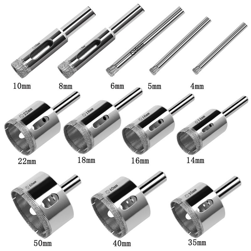 Set di 12 punte diamantate per foratura 4-50mm per vetro, piastrelle e ceramica